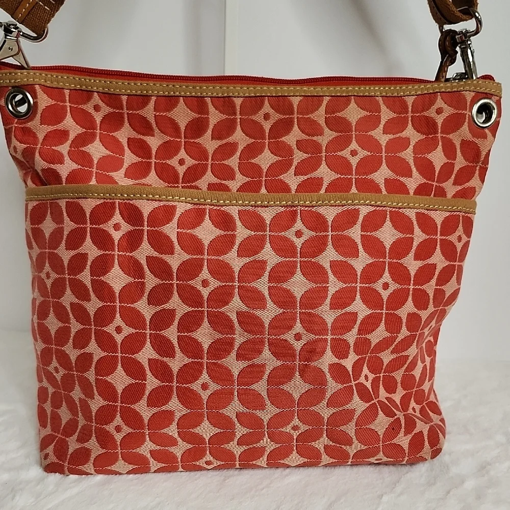 Fossil Orange Patterned Crossbody Bag with Tan Straps